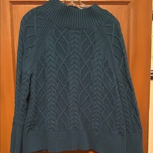 Blue Cable Knit Turtleneck Sweater